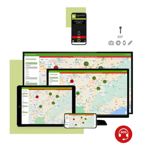 Imágenes de pantallas de distintos dispositivos con la app dispositivo hombre muerto lone worker
